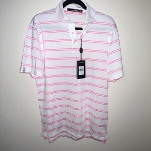 Men's White and Pink Ralph Lauren RLX Striped Polo Shirt‎ small